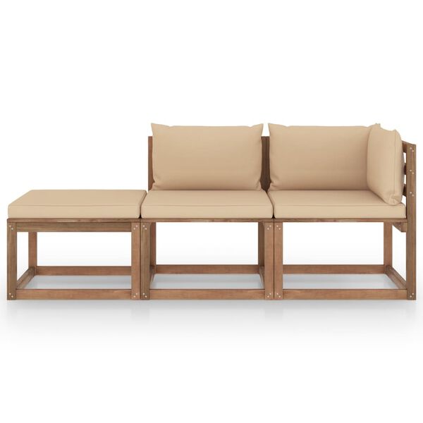 vidaXL 3-tlg. Garten-Lounge-Set aus Paletten mit Kissen Kiefernholz