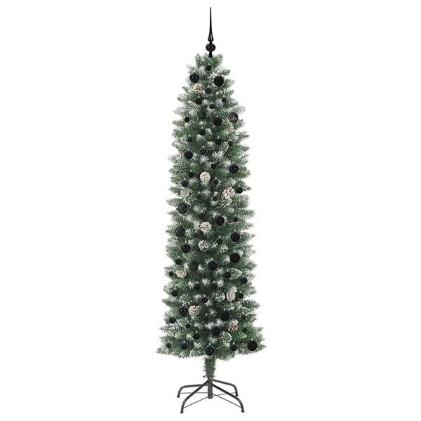vidaXL K&uuml;nstlicher schlanker Weihnachtsbaum Gr&uuml;n und Wei&szlig; 210 cm