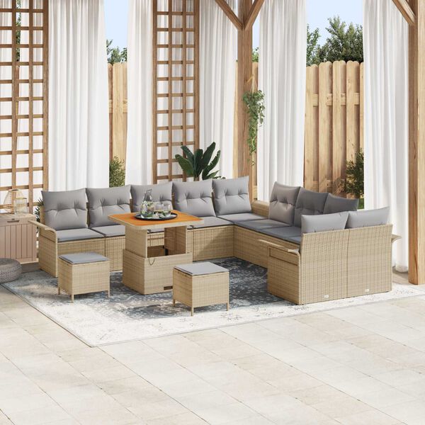 vidaXL Garten-Sofa-Set mit Kissen mit Kissen 13 pcs Beige und Hellgrau