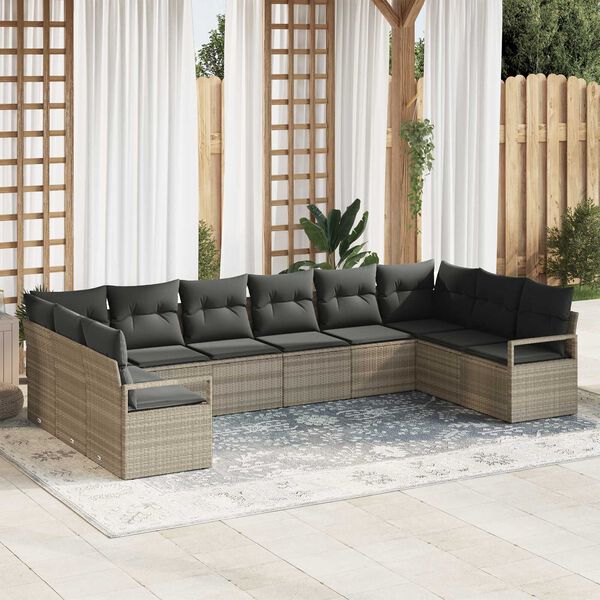 vidaXL Sofa Set mit Kissen 10 pcs Hellgrau Poly-Rattan