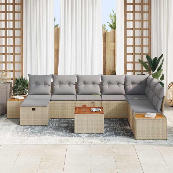 vidaXL Garten-Sofa-Set mit Kissen 9 pcs Beige Poly Rattan