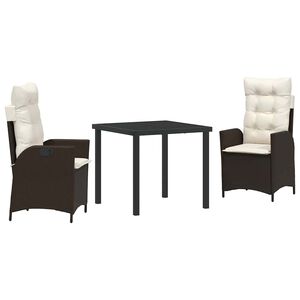 vidaXL Garten Essgruppe mit Kissen 3 pcs Braun Poly-Rattan