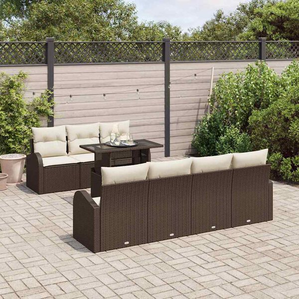 vidaXL Gartensofa-set mit Kissen mit Speicher 8 pcs Braun Poly Rattan
