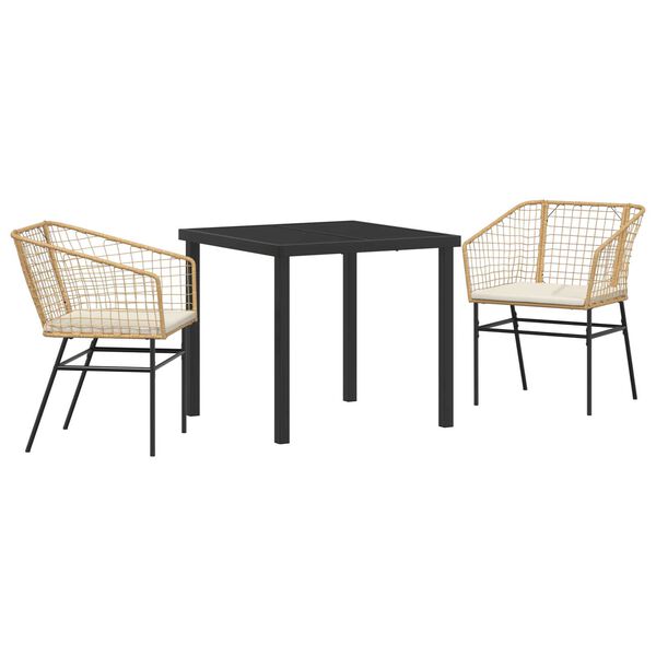 vidaXL Garten Essgruppe 3 pcs Braun Poly-Rattan