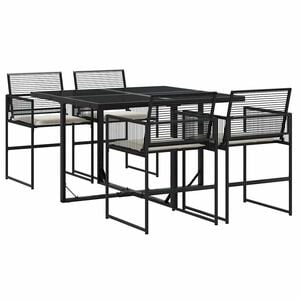 vidaXL 5-tlg. Garten-Essgruppe mit Kissen Schwarz Poly Rattan