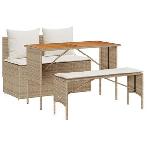 vidaXL 3-tlg. Garten-Essgruppe mit Kissen Beige Poly Rattan
