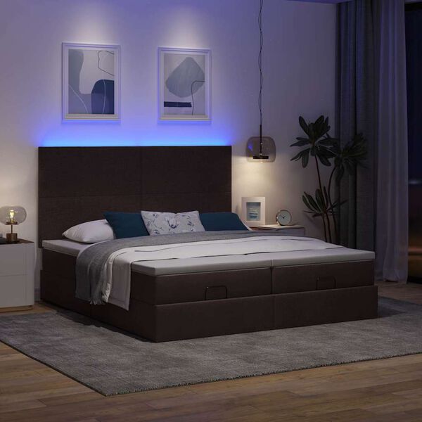 vidaXL Ottoman-Bett mit Matratzen & LEDs Dunkelbraun 160x200 cm Stoff