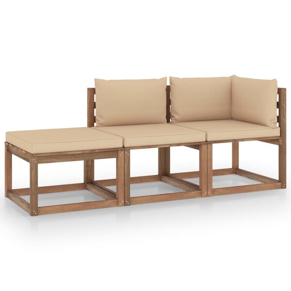 vidaXL 3-tlg. Garten-Lounge-Set aus Paletten mit Kissen Kiefernholz
