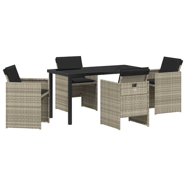 vidaXL Garten Essgruppe mit Kissen 5 pcs Hellgrau Poly-Rattan