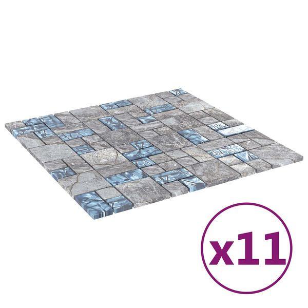 vidaXL Mosaikfliese 11 pcs Grau und Blau 50 x 50 cm Glas