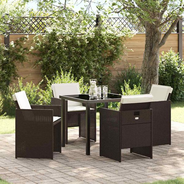 vidaXL Garten Essgruppe mit Kissen 5 pcs Braun Poly-Rattan