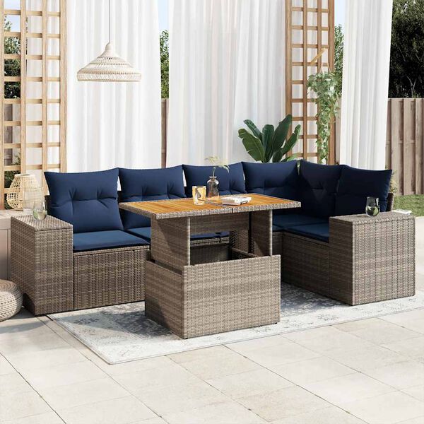 vidaXL 6-tlg. Garten-Sofagarnitur mit Kissen Grau Poly Rattan