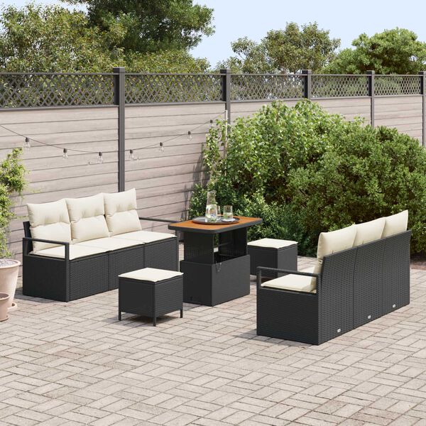 vidaXL Gartensofa-set mit Kissen 9 pcs Schwarz Poly-Rattan