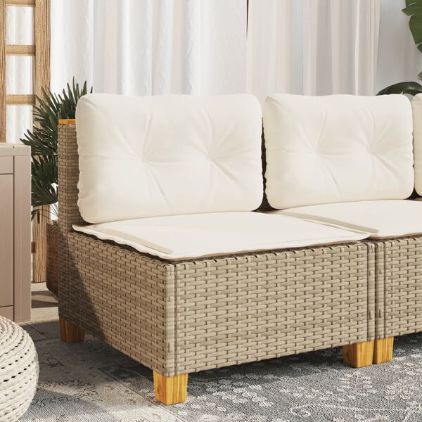 vidaXL Gartensofa ohne Armlehnen mit Kissen Beige Poly Rattan