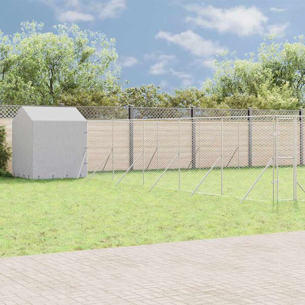 vidaXL Outdoor-Hundezwinger mit Dach Silbern 12x12x2,5m Stahl Verzinkt