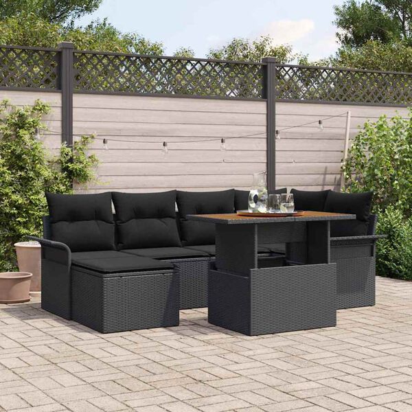 vidaXL Garten-Sofa-Set mit Speicher 7 pcs Schwarz Poly Rattan