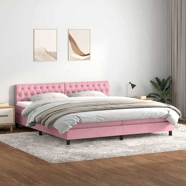 vidaXL Boxspringbett mit Matratze & LED Rosa 180x220 cm Samt