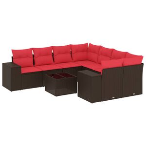 vidaXL 9-teiliges Gartensofa-Set mit Kissen, braun, Polyrattan