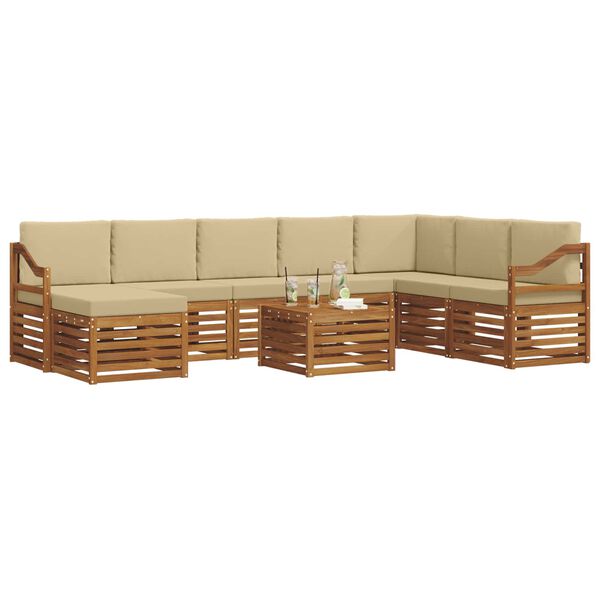 vidaXL Ecksofa Set mit Kissen 9 pcs Natur und Beige Massivholz Akazie