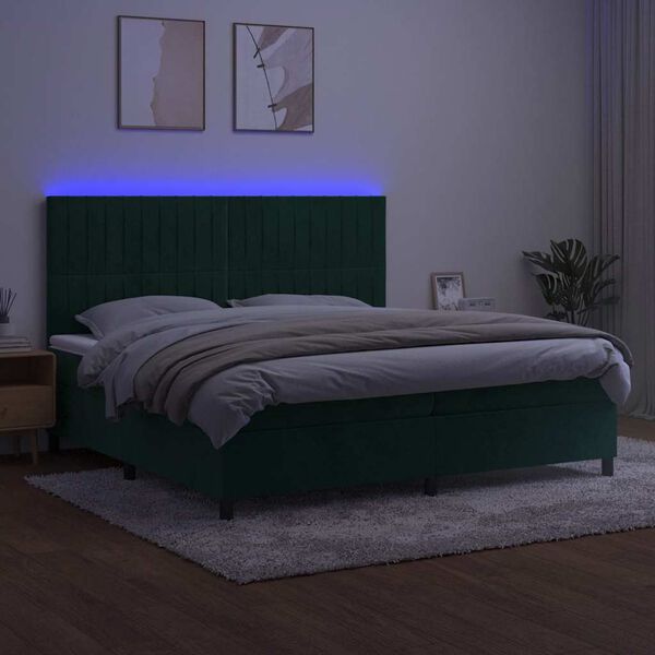 vidaXL Boxspringbett mit Matratze & LED Dunkelgr&uuml;n 200x200 cm Samt