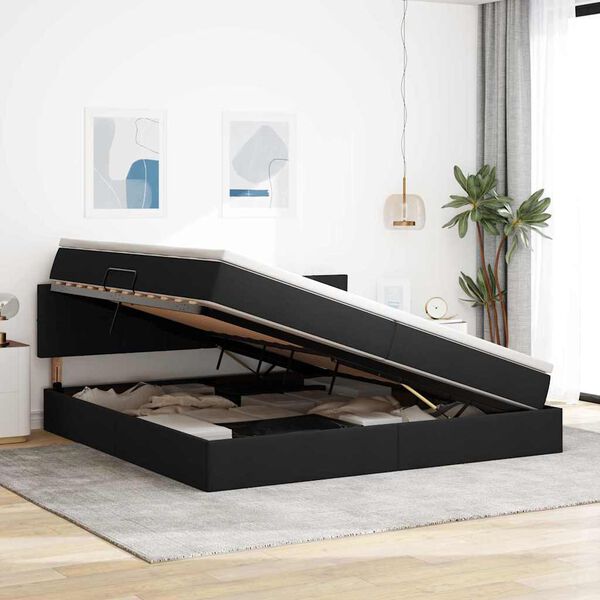 vidaXL Bett mit Stauraum und LED mit LED Schwarz 200 x 200 cm Stoff