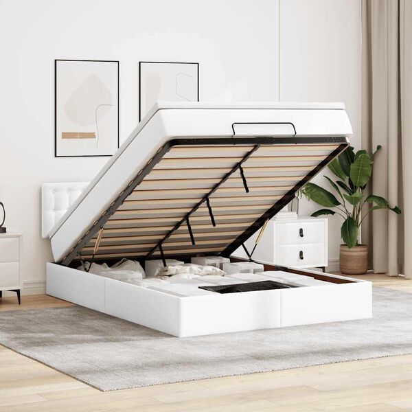 vidaXL Ottoman-Bett mit Matratze Weiß 140x200 cm Kunstleder