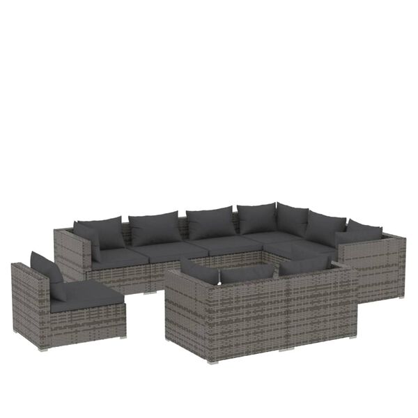 vidaXL 9-tlg. Garten-Lounge-Set mit Kissen Poly Rattan Grau