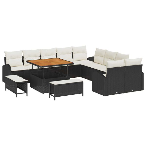 vidaXL Garten-Sofa-Set mit Kissen 13 pcs Schwarz Poly Rattan