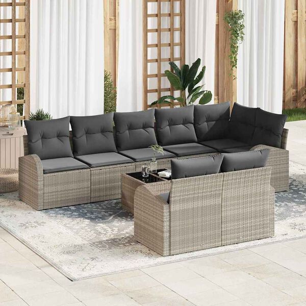 vidaXL Sofa Set mit Kissen mit Speicher 9 pcs Hellgrau Poly-Rattan