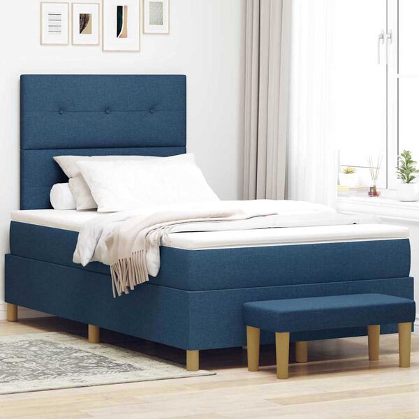 vidaXL Boxspringbett mit Matratze mit Kopfteil Blau 120 x 200 cm Stoff