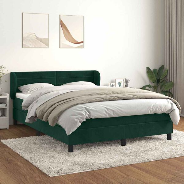 vidaXL Boxspringbett mit Matratze Dunkelgr&uuml;n 140x190 cm Samt