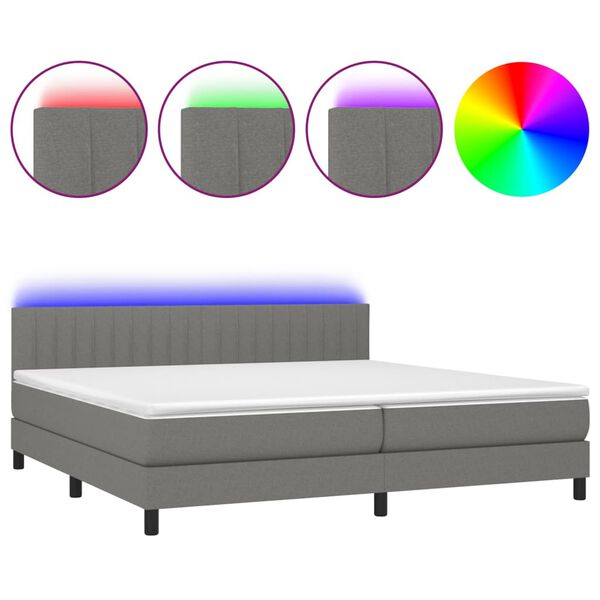vidaXL Boxspringbett mit Matratze & LED Dunkelgrau 200x200 cm Stoff