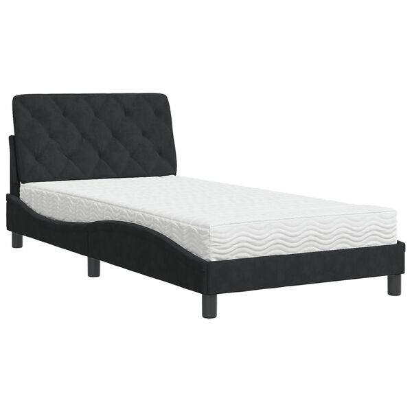 vidaXL Bett mit Matratze Schwarz 100x200 cm Samt