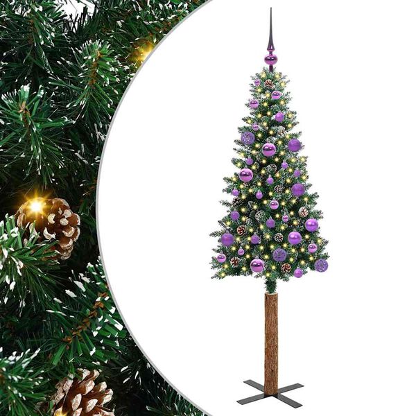 vidaXL Schlanker Weihnachtsbaum mit 150 LEDs mit St&auml;nder Gr&uuml;n 150 cm