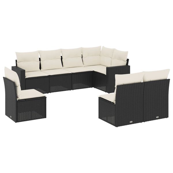 vidaXL 8-tlg. Garten-Sofagarnitur mit Kissen Schwarz Poly Rattan