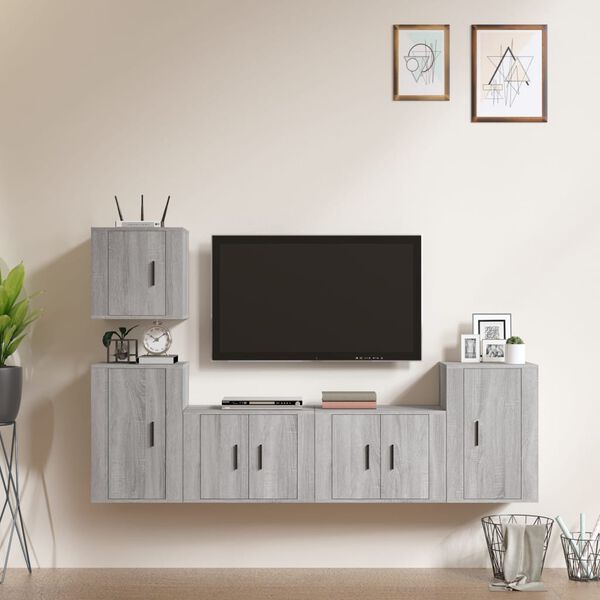 vidaXL 5-tlg. TV-Schrank-Set Grau Sonoma Holzwerkstoff