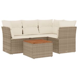 vidaXL 5-tlg. Garten-Sofagarnitur mit Kissen Beige Poly Rattan
