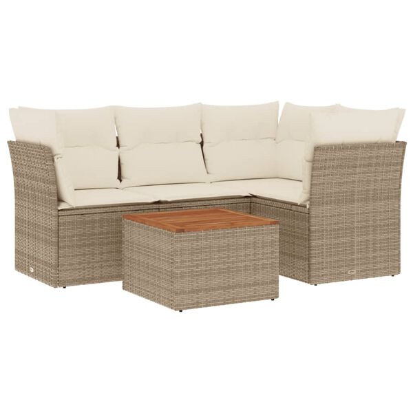 vidaXL 5-tlg. Garten-Sofagarnitur mit Kissen Beige Poly Rattan