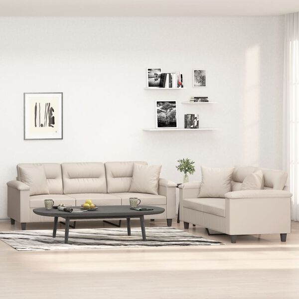 vidaXL 2-tlg. Sofagarnitur mit Kissen Creme Mikrofasergewebe