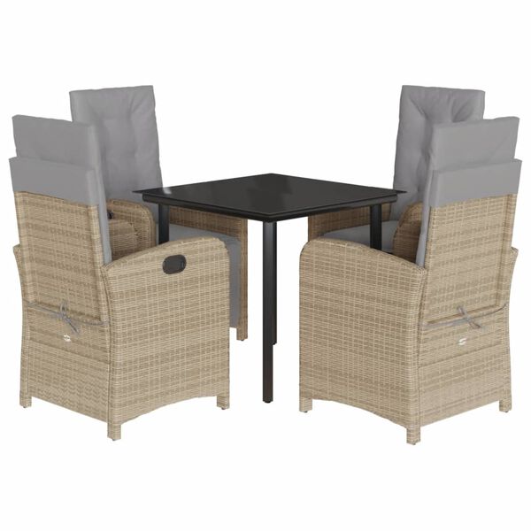 vidaXL 5-tlg. Garten-Essgruppe mit Kissen Beige Poly Rattan