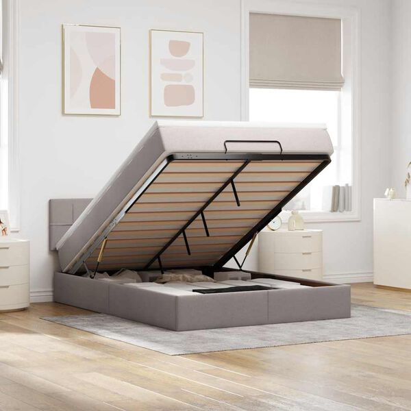 vidaXL Ottomane Bett mit Matratze & LEDs Taupe 140x200 cm Stoff