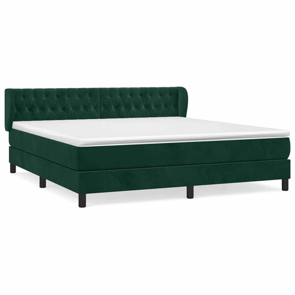 vidaXL Boxspringbett mit Matratze Dunkelgr&uuml;n 180x200 cm Samt