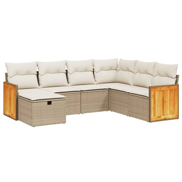 vidaXL 7-tlg. Garten-Sofagarnitur mit Kissen Beige Poly Rattan