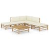vidaXL 6-tlg. Garten-Lounge-Set mit Cremewei&szlig;en Kissen Bambus