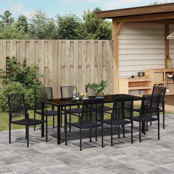 vidaXL Garten Essgruppe 9 pcs Schwarz Pulverbeschichteter Stahl