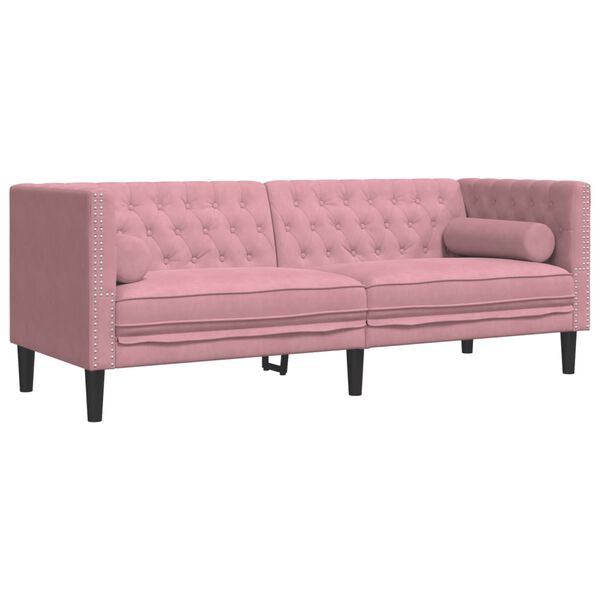 vidaXL 3-tlg. Chesterfield-Sofa-Set mit Nackenrollen Rosa Samt