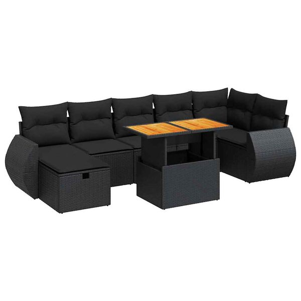 vidaXL 5tlg. Garten-Sofagarnitur mit Kissen Schwarz Poly Rattan Akazie