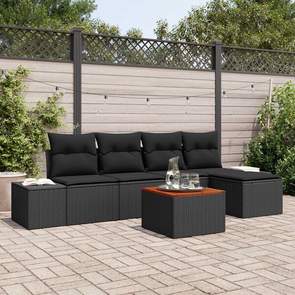 vidaXL Gartensofa-set mit Speicher 6 pcs Schwarz Poly-Rattan