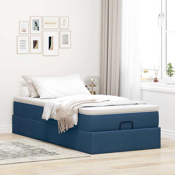 vidaXL Ottoman-Bett mit Matratze Blau 90x190 cm Stoff