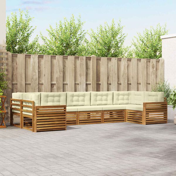 vidaXL Outdoor-Sofagarnitur 7 pcs Natur und Creme Massivholz Akazie